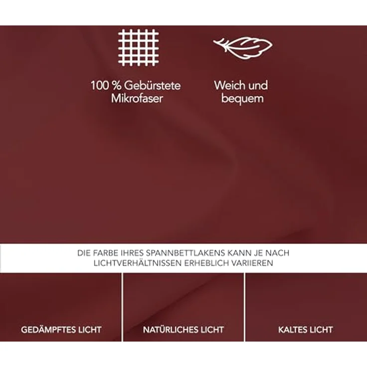 Dreamzie - Spannbettlaken 135x190 | Mikrofaser Weich – Für Dicke Matratzen – Oeko-Tex | Komfort, Atmungsaktivität, Pflegeleicht – Burgundy – Bild 4