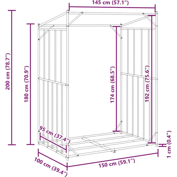 vidaXL Brennholzregal mit Regenschutz 150x100x200 cm Verzinkter Stahl 4104955 – Bild 12