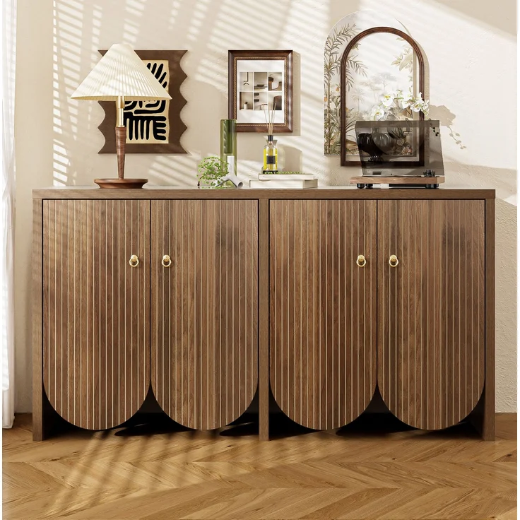 DESVIAE Sideboard mit 4 Türen und verstellbaren Einlegeböden 147x80x40 cm MDF Walnuss – Bild 5