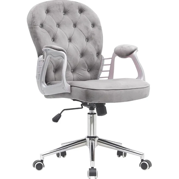 BAKAJI Bürostuhl aus Samt mit extra weicher Polsterung und Shabby-Chic-Textur, ergonomischer Schreibtischstuhl mit Gasdruckhöhenverstellung, 95-105 cm (Grau)