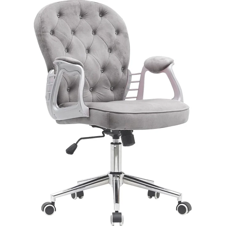 BAKAJI Bürostuhl aus Samt mit extra weicher Polsterung und Shabby-Chic-Textur, ergonomischer Schreibtischstuhl mit Gasdruckhöhenverstellung, 95-105 cm (Grau) – Bild 1