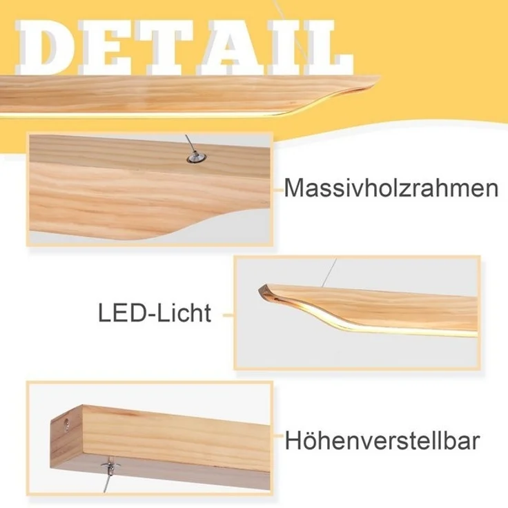 Nettlife LED Pendelleuchte Esstisch Dimmbar Modern Hängelampe Holz 90cm mit Fernbedienung, Höhenverstellbar, LED fest integriert, für Esszimmer Wohnzimmer Schlafzimmer Küche – Bild 4