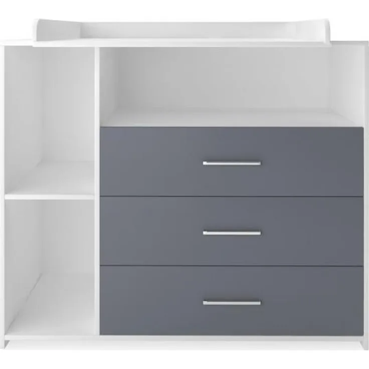Infantastic® Wickelkommode - Mit Wickelauflage, 3 Schubladen, 3 Fächer, viel Stauraum, 113x53x101,6 cm, in MDF, Grau-Weiß - Baby Kommode, Wickelregal, Wickeltisch, Wickelschrank mit Wickelaufsatz