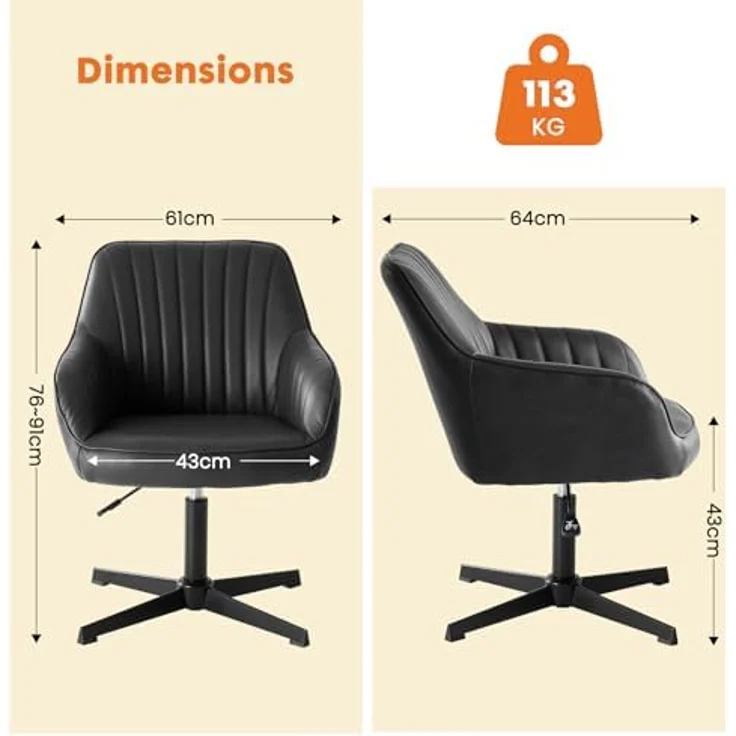 Sweetcrispy Esszimmerstühle, Küchenstuhl Drehbar & Höhenverstellbar - Leder Sessel Esstisch mit Armlehne, 360° Drehstuhl Esszimmer in Schwarz, 6 Stück – Bild 4