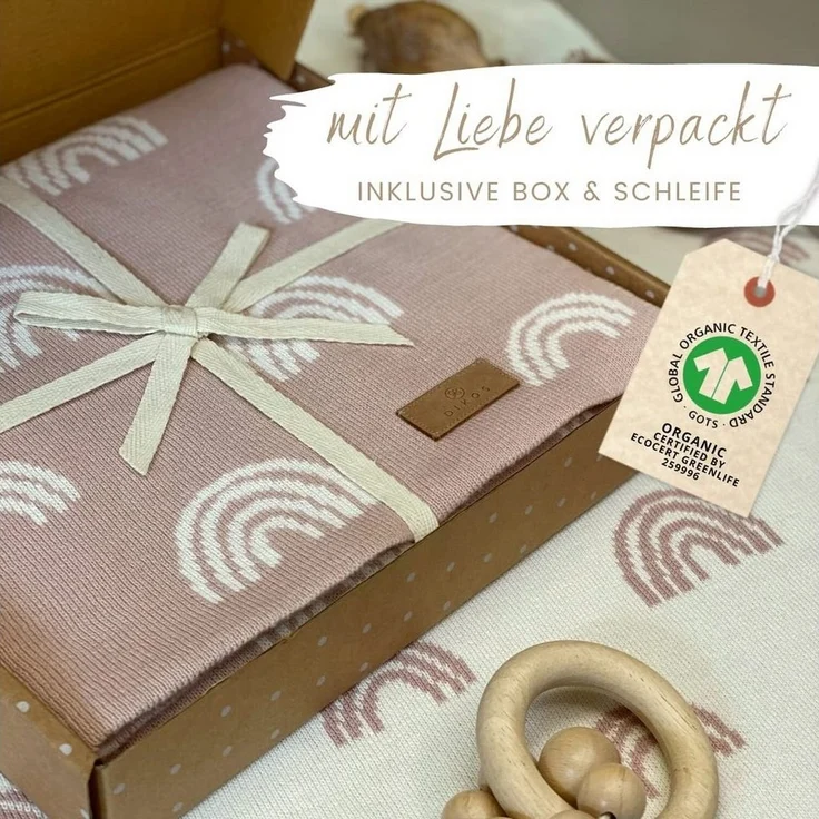 Babydecke DIKOS® Babydecke Baumwolle – Regenbögen – 100 % Bio Baumwolle, DIKOS, PREMIUM Qualität atmungsaktiv, nachhaltig, plastikfrei, kuschelweich – Bild 3