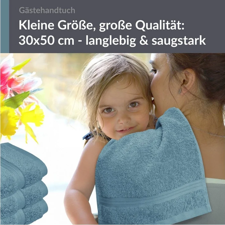 Lashuma Gästehandtücher - Kleine Handtücher Linz, Frottee (Spar-Set, 4-St), Blaue Handtücher klein 30x50 cm – Bild 4