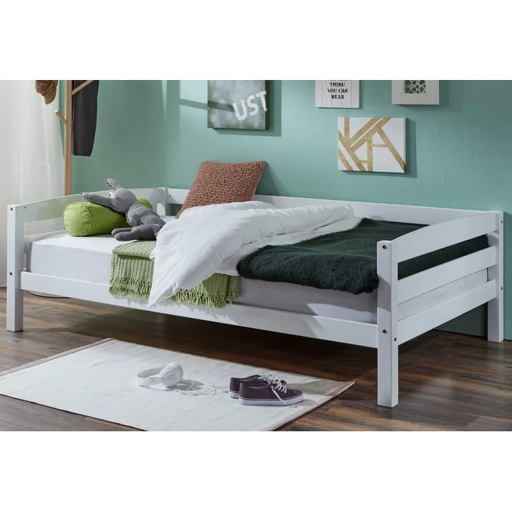 Relita Einzelbett Nora in Buche massiv, weiß lackiert, Liegefläche 90x200 cm, ohne Lattenrost