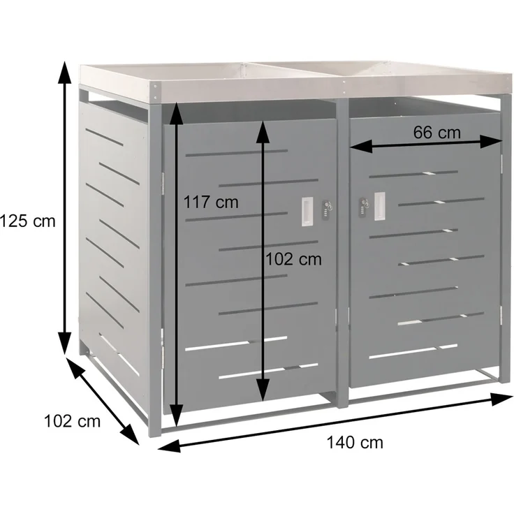 XL 2er-/4er-Mülltonnenverkleidung HWC-H40, Mülltonnenbox, Pflanzkasten Edelstahl-Metall 63kg 125x140x102cm erweiterbar – Bild 3