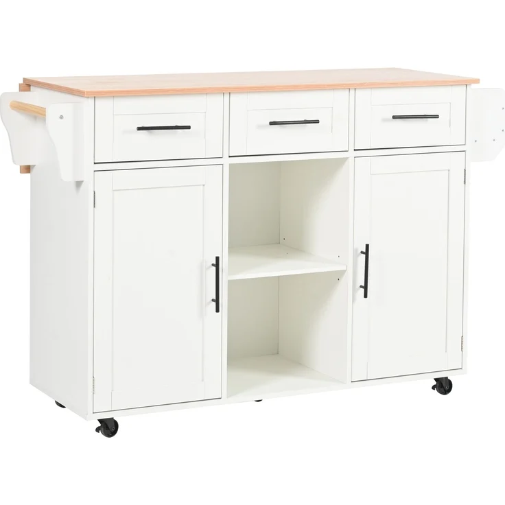 Küchenwagen 139x46(71)x91,5 cm mit klappbarer Arbeitsplatte, Schubladen und Rollen – Weiß – Bild 6