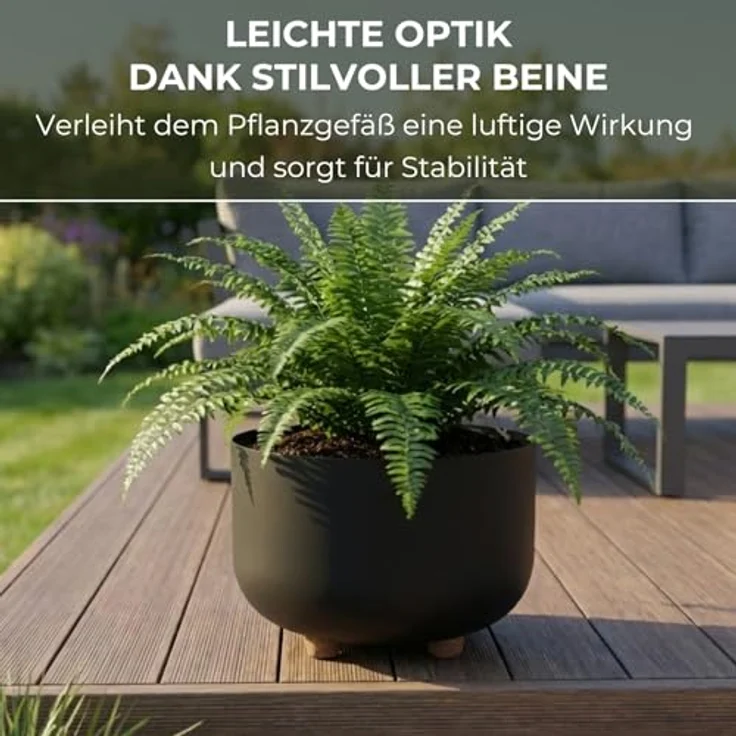 LAMELA Kunststoff Blumentopf rund mit Füßen, Ø 27 cm, 7,4 L - Schwarz – Bild 4