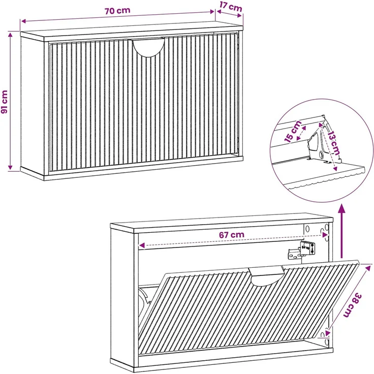 vidaXL Schuhschrank VENRAY 70 x 17 x 43 cm Holzwerkstoff Weiß 8020054 – Bild 9