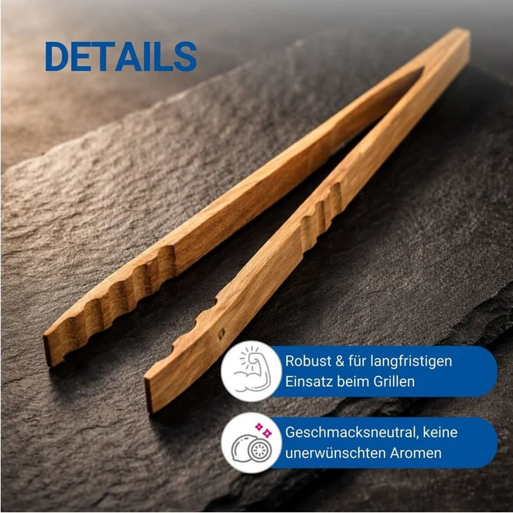 elasto Grillzange Zange 'Oak' aus Eichenholz mit ergonomischen Griff – Bild 3