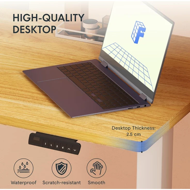 FLEXISPOT Höhenverstellbarer Schreibtisch mit 2 Motoren & 25MM einteiliger Tischplatte,ergonomischer Bürotisch - 120x60 cm Ahorn, Mousseweiß Gestell – Bild 6