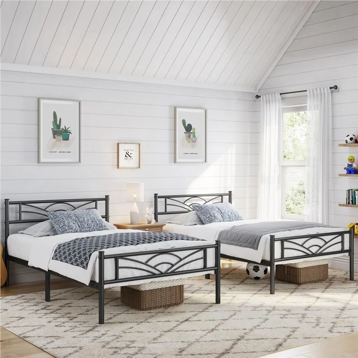 Yaheetech Metallbett mit Lattenrost, Wolkenmuster, Schwarz, 90x190 cm – Bild 3