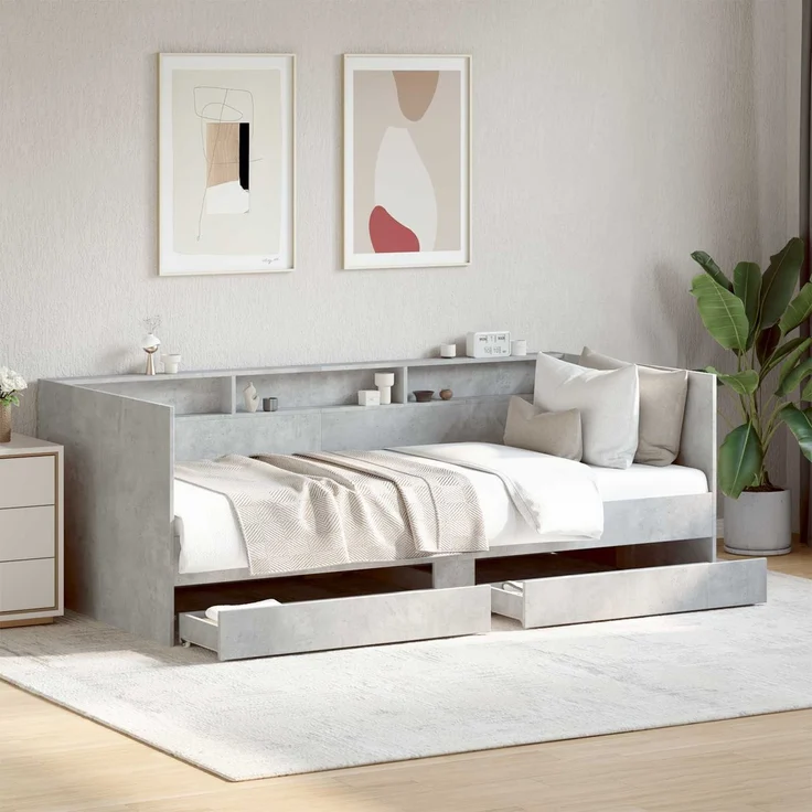 vidaXL Tagesbett mit Schubladen mit Regal Betongrau Holzwerkstoff 3429642 – Bild 1