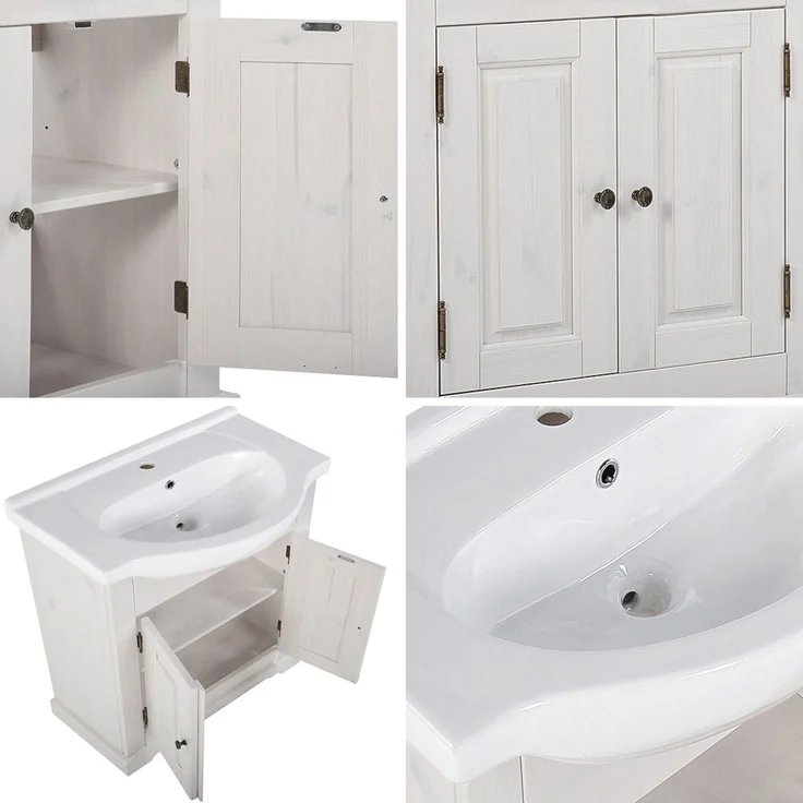 Badmöbel Set inkl. Keramik-Waschbecken 65 cm, 5-teilig LIRIA-56, Massivholz, B x H x T ca.: 185 x 200 x 43 cm – Bild 3