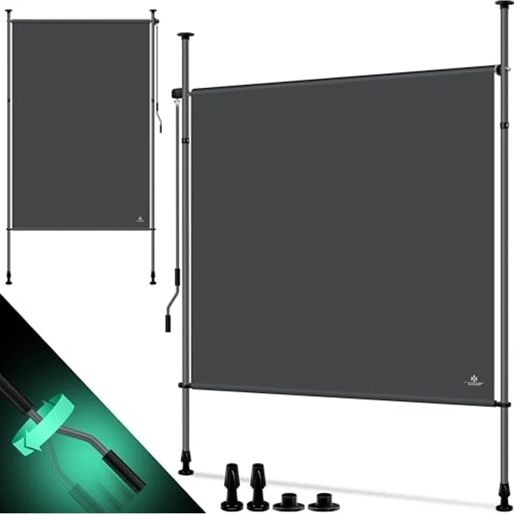 KESSER® Klemmmarkise Senkrechtmarkise außen Ausziehbar & Blickdicht | Vertikalmarkise mit Handkurbel ohne Bohren | Balkon-Sichtschutz & Windschutz für Garten & Terrasse Wasserfest Anthrazit, 200 x 310 cm – Bild 1
