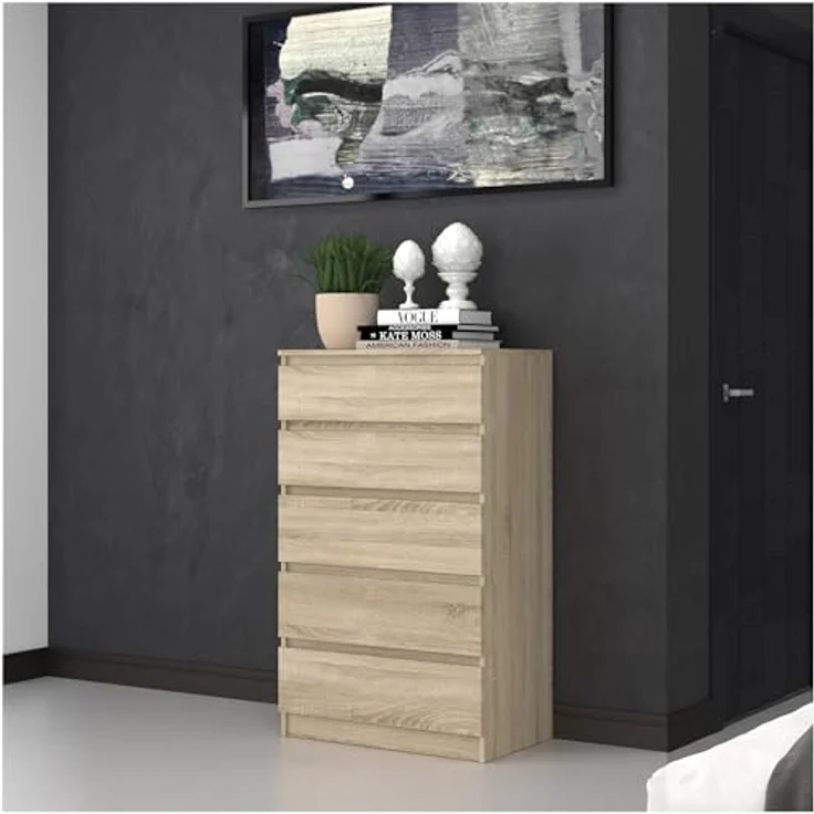 CDF Kommode Malwa M5 | Farbe: Eiche Sonoma | Schrank für Dokumente, Kleinigkeiten | Ideal für Wohnzimmer, Schlafzimmer, Kinderzimmer, Jugendzimmer und Büro | 5 geräumige Schubladen – Bild 3