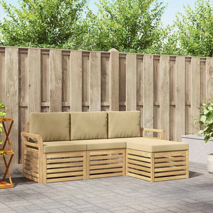 vidaXL Outdoor-Sofagarnitur 4 stk. 4-Sitzer Weiß und Beige Polyester 3391638 – Bild 1