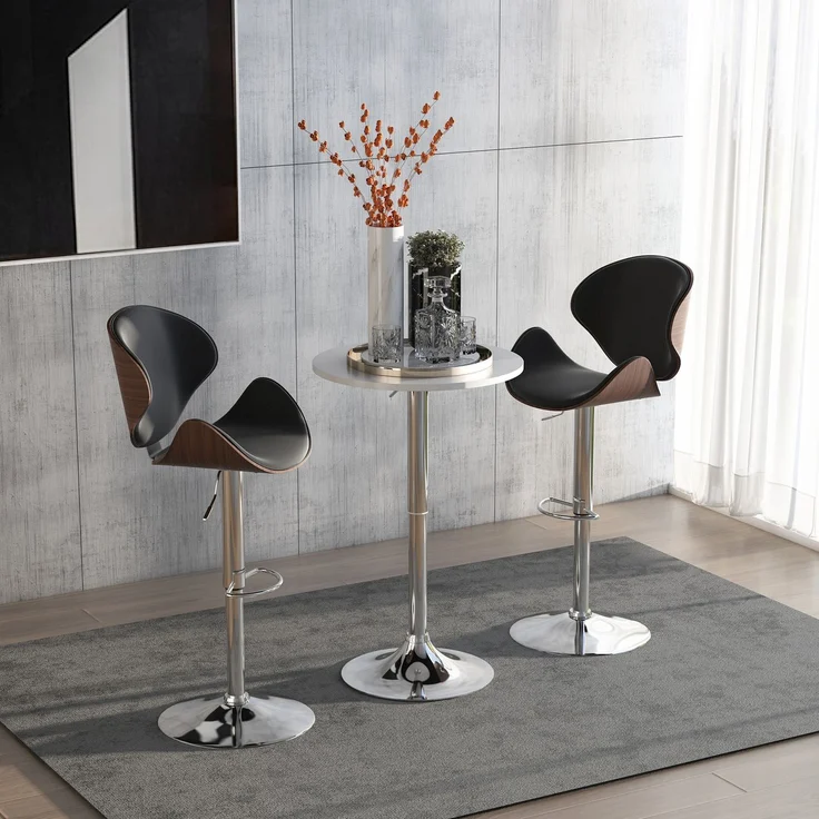 MELAYR, Höhenverstellbarer Bartisch mit runder und rutschfester Basis für Küche, Esszimmer, Ø60 x 69–93 cm, Weiß – Bild 3