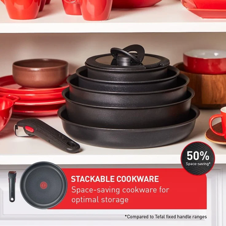 Tefal Pfannen-Set Ingenio Unlimited, Aluminium (Set, 3-tlg, Tefal Ingenio Unlimited Pfannenset, 2 teilig, Ø 24, 28 cm, 1 Griff), stapelbar, Antihaftversiegelung, Induktion, Made in France, kompakt – Bild 4