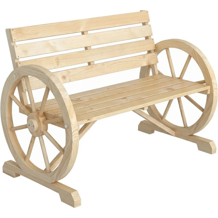 Outsunny Gartenbank 2-Sitzer Sitzbank Holzbank Wagenrad mit Armlehne Landhausstil Tannenholz Naturholz 105,5 x 56 x 79 cm – Bild 2