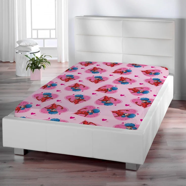 BERONAGE Spannbettlaken Miraculous Ladybug Spannbettlaken Herz Pink Rosa 90/100 x 190/200 cm, 100% Baumwolle, Gummizug: ja, (1 Stück) – Bild 2