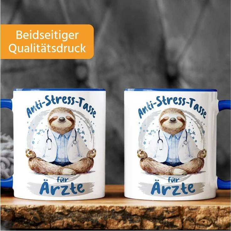 MoonWorks Tasse Kaffee-Tasse Geschenk Ärzte Anti Stress Bürotasse Faultier Lustig, Keramik – Bild 2