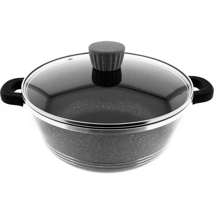 Almina Kochtöpfe mit Glasdeckel Antihaftbeschichtung Aluminium-Druckguss in Grau ⌀24 cm