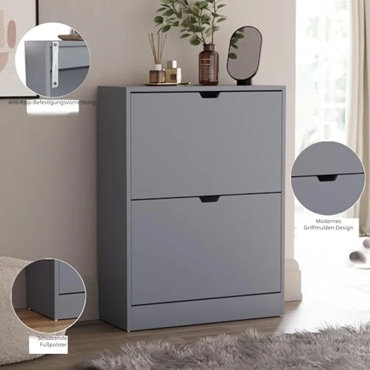 Vida Designs Schuhschrank, Grau, 80H x 60W x 24D – Bild 9
