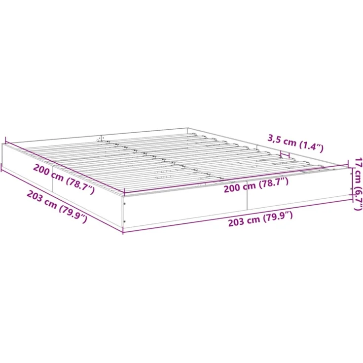 vidaXL Bettgestell Grau Sonoma 200x200 cm Holzwerkstoff 841998 – Bild 4