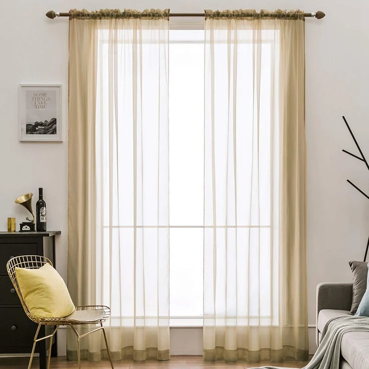 MIULEE Vorhänge Gardinen, Stangendurchzug Hellbraun, 2er Set 260x140cm | Transparente Gardine aus Voile, Luftig Leicht, Einfarbig Dekoschal für Wohnzimmer & Schlafzimmer