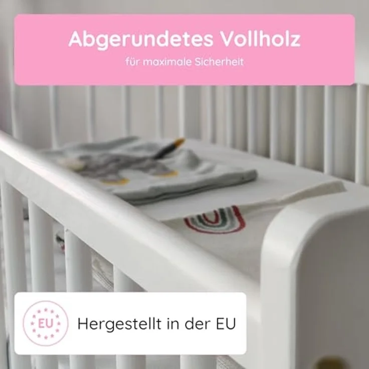 Kids Collective Babybett Kinderbett Gitterbett 60x120 cm Set mit Matratze & Schublade, höhenverstellbarer Lattenrost & abnehmbare Sprossen, weiß, Vollholz – Bild 5