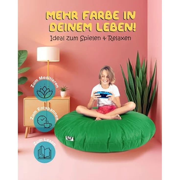 PATCH HOME 2-in-1 Sitzsack Sessel - Gaming Bean Bag mit Reißverschluss - Bereits befüllt, Ergonomisch & Robust für Kinder & Erwachsene - Indoor & Outdoor, Wetterfest (Grün, 155cm) – Bild 4