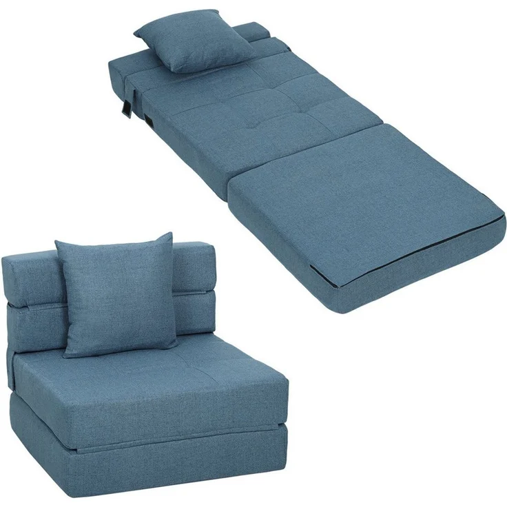HOMCOM Schlafsofa Gästebett mit Bettfunktion, Kissen, Schlafsessel klappbar 1 Teile, für Wohnzimmer, Schlafzimmer, bis 120 kg Belastbar, Dunkelblau – Bild 2