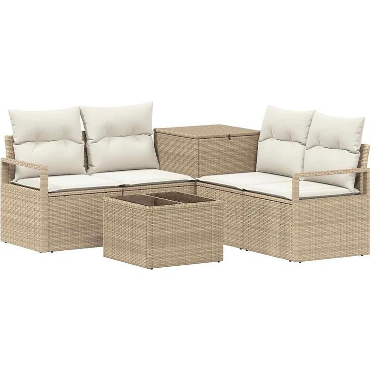 vidaXL Sofa Set 6 stk. Beige und Cremeweiß Polyrattan und Stahl 3447252 – Bild 2