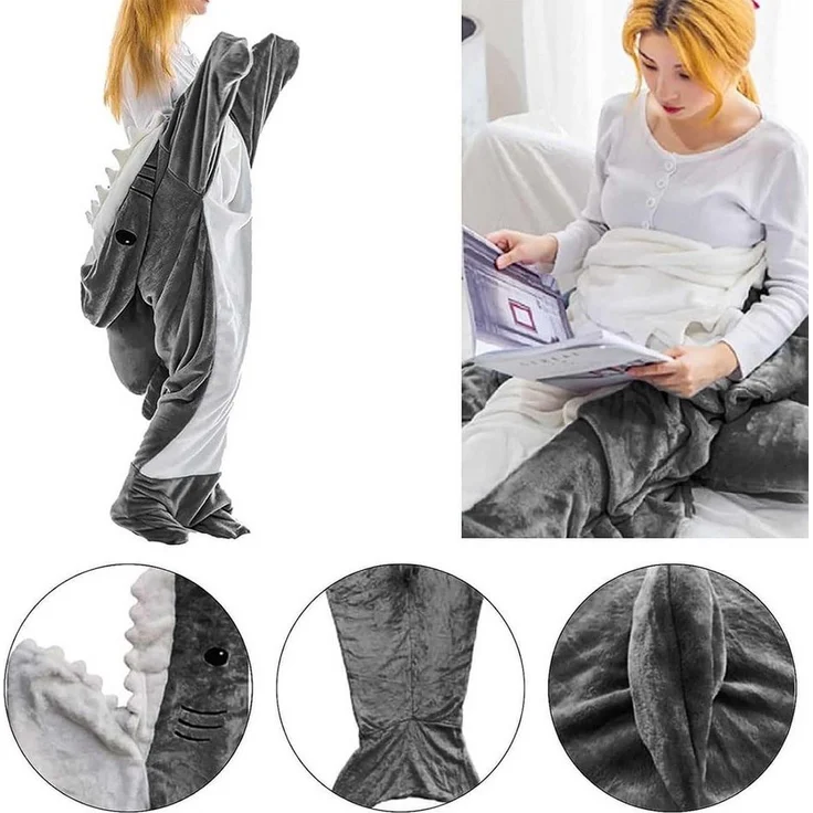 Wohndecke Hai Decke Mit Ärmeln, Superweichem Flanell Decken Hoodie Hai Overall, TUWENA, Deckenkapuzenpullover, Schlafsack Tragbare Decke für Erwachsene Kinder – Bild 1