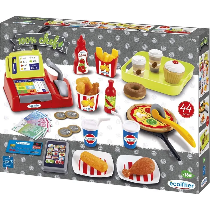 Ecoiffer 7600002595 Kasse + Imbiss-Zubehör Spielteille, Creme weiß