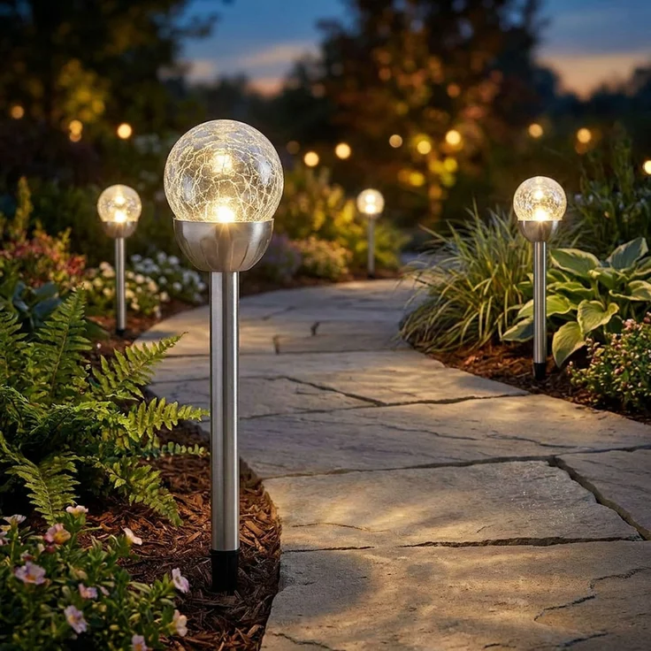 LED Außenleuchte, Solarleuchte, Edelstahl, Silber, 4er Set, H 24,5 cm – Bild 2
