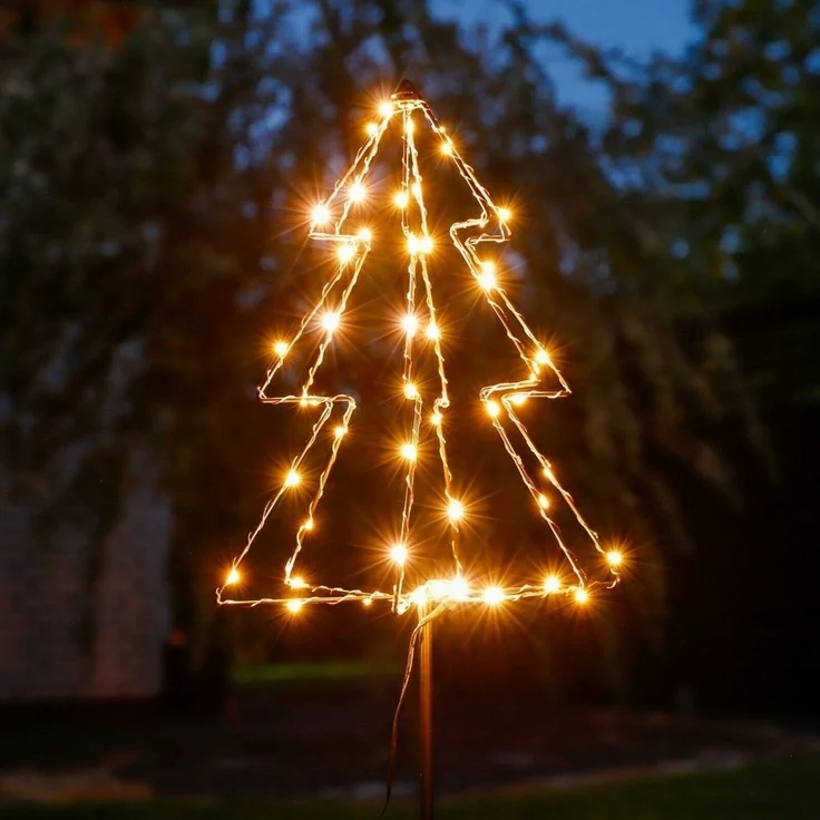 Meinposten LED-Lichterkette LED Gartenstecker Tannenbaum Weihnachtsbeleuchtung warmweiß, 6-Stunden-Timer – Bild 3