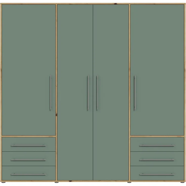Forte MOKKARO Kleiderschrank 205, Geräumiger Schrank mit 4 Drehtüren und 6 Schubladen, Artisan Eiche Dekor/Salbei, 205,9 cm breit, 200 cm hoch, 53 cm tief – Bild 3