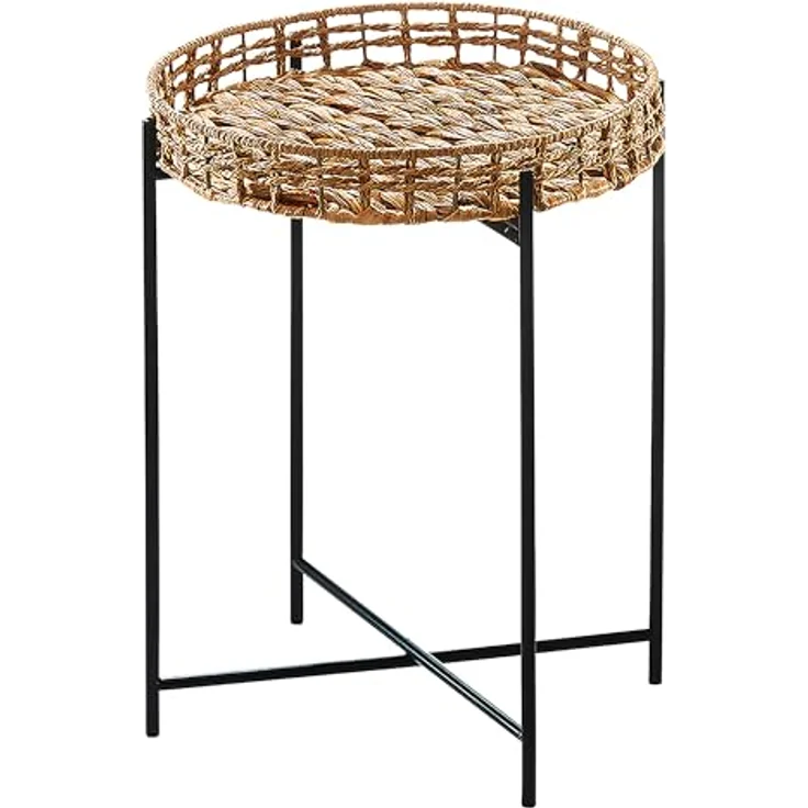 Kobolo Beistelltisch Dekotisch TEATIME aus Wasserhyazinthe und Metall (schwarz und natur, 1-St, Gestell und Tablett) – Bild 1