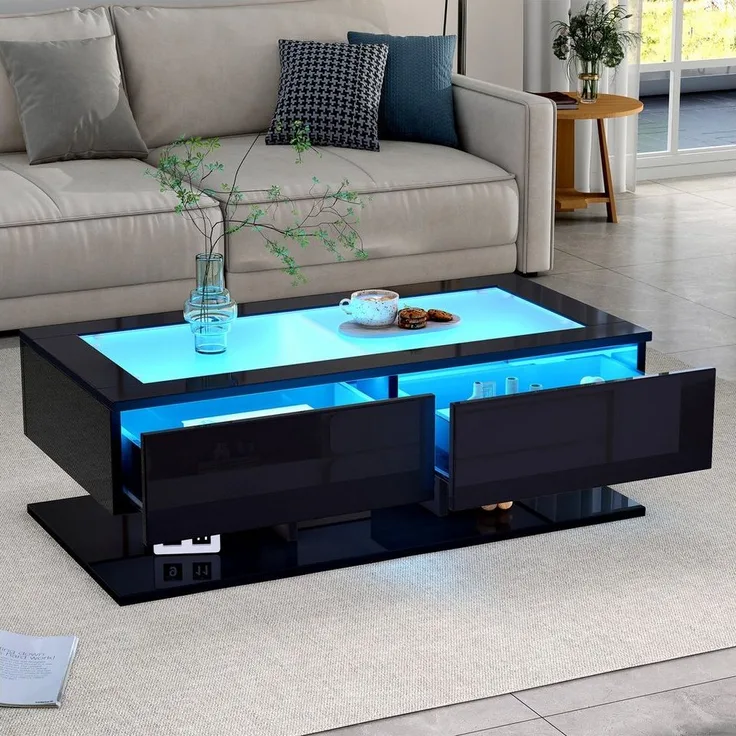 STILVORA Couchtisch mit Schubladen,Wohnzimmertisch Sofatisch mit LED-Licht&Glasplatte (Wohnzimmertisch, Satztisch, 1-St, 2 Schubladen, 100*50*35cm), mit LED-Licht