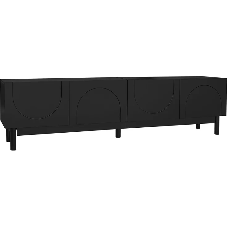 TV-Schrank Lowboard mit gewölbten Türen, schwarz, 169x35x45,5 cm – Bild 7