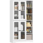 HOMCOM Küchenbuffet 172 cm groß (Schrank mit Glastüren, 1-St, Hochschrank) Großer Stauraum, Weiß