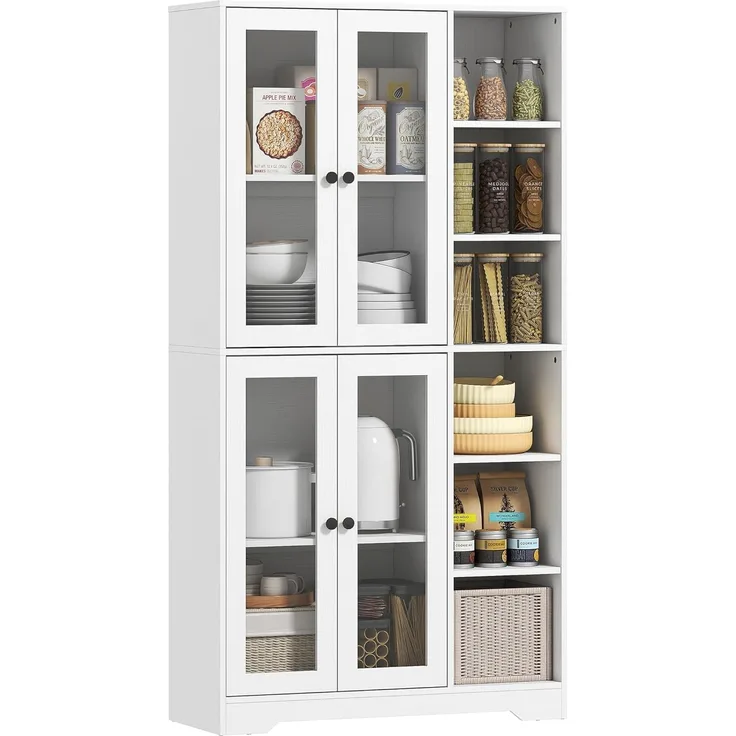 HOMCOM Küchenbuffet 172 cm groß (Schrank mit Glastüren, 1-St, Hochschrank) Großer Stauraum, Weiß