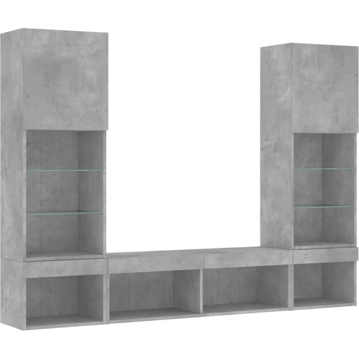 vidaXL 5-tlg. Wohnwand mit LED-Beleuchtung Betongrau Holzwerkstoff 3216693 – Bild 4
