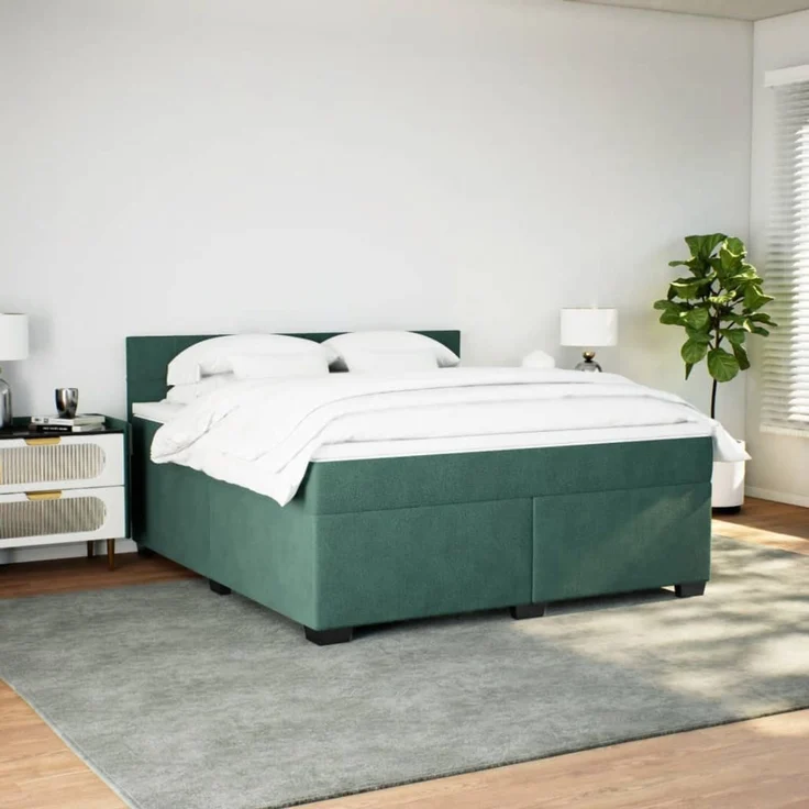 vidaXL Boxspringbett mit Matratze Dunkelgrün 180x200 cm Samt 3286381 – Bild 3