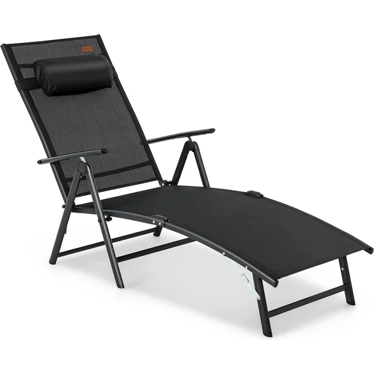 FANTASK Sonnenliege klappbar Outdoor mit 7 verstellbaren Rückenlehnen, Gartenliege mit Kopfstütze, Klappliege bis 150 kg belastbar(Schwarz)