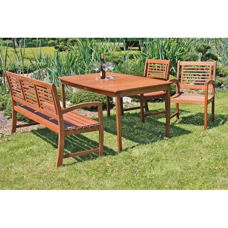 Garten-Sitzgruppe ERFURT 4-tlg. - Eukalyptus, Natur | Gartenmöbel-Set Gartengarnitur Garten-Essgruppe mit Stühlen und Esstisch – Bild 2